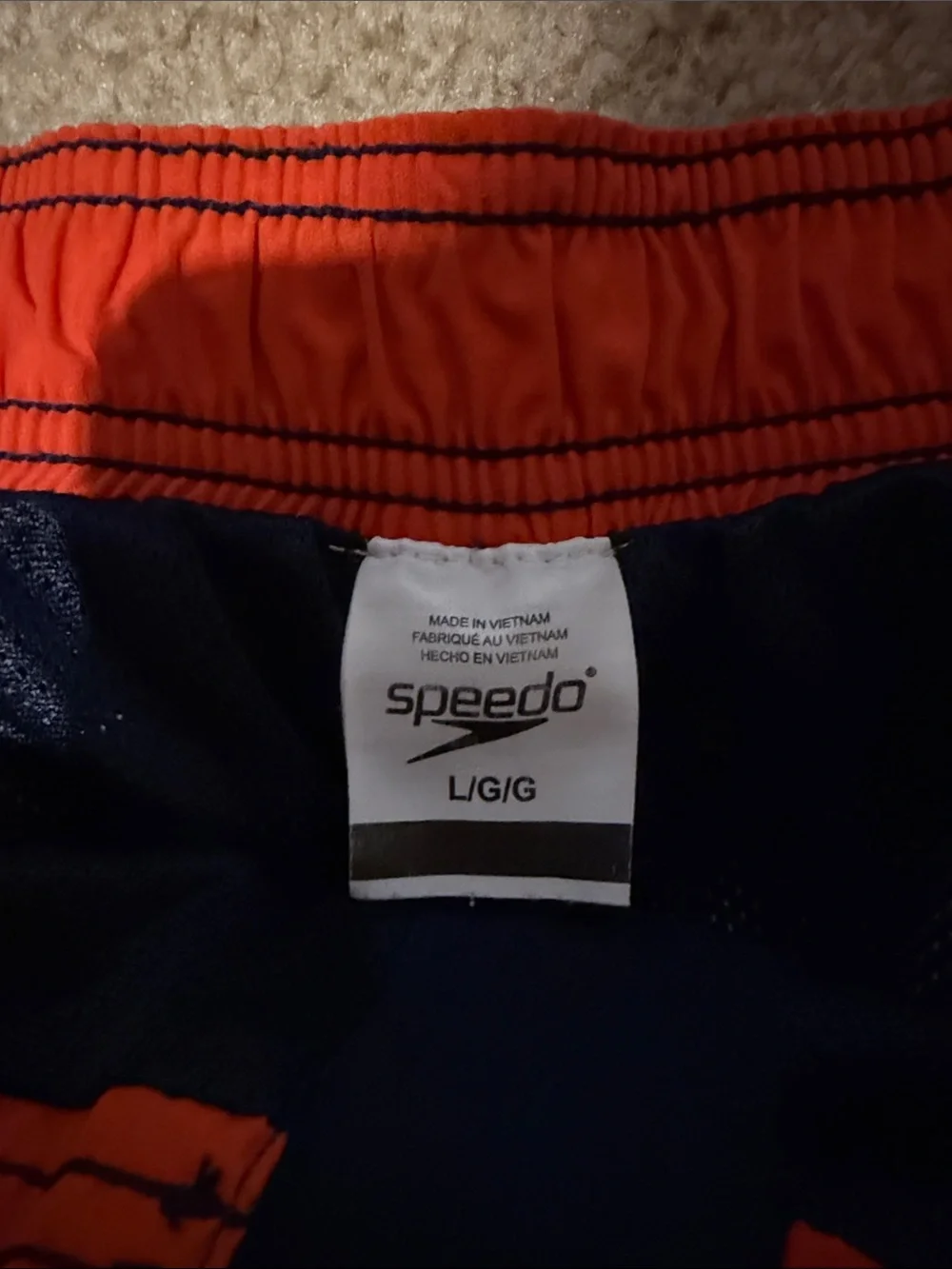 Speedo Navy and Orange Striped Swim Shorts Large Like New